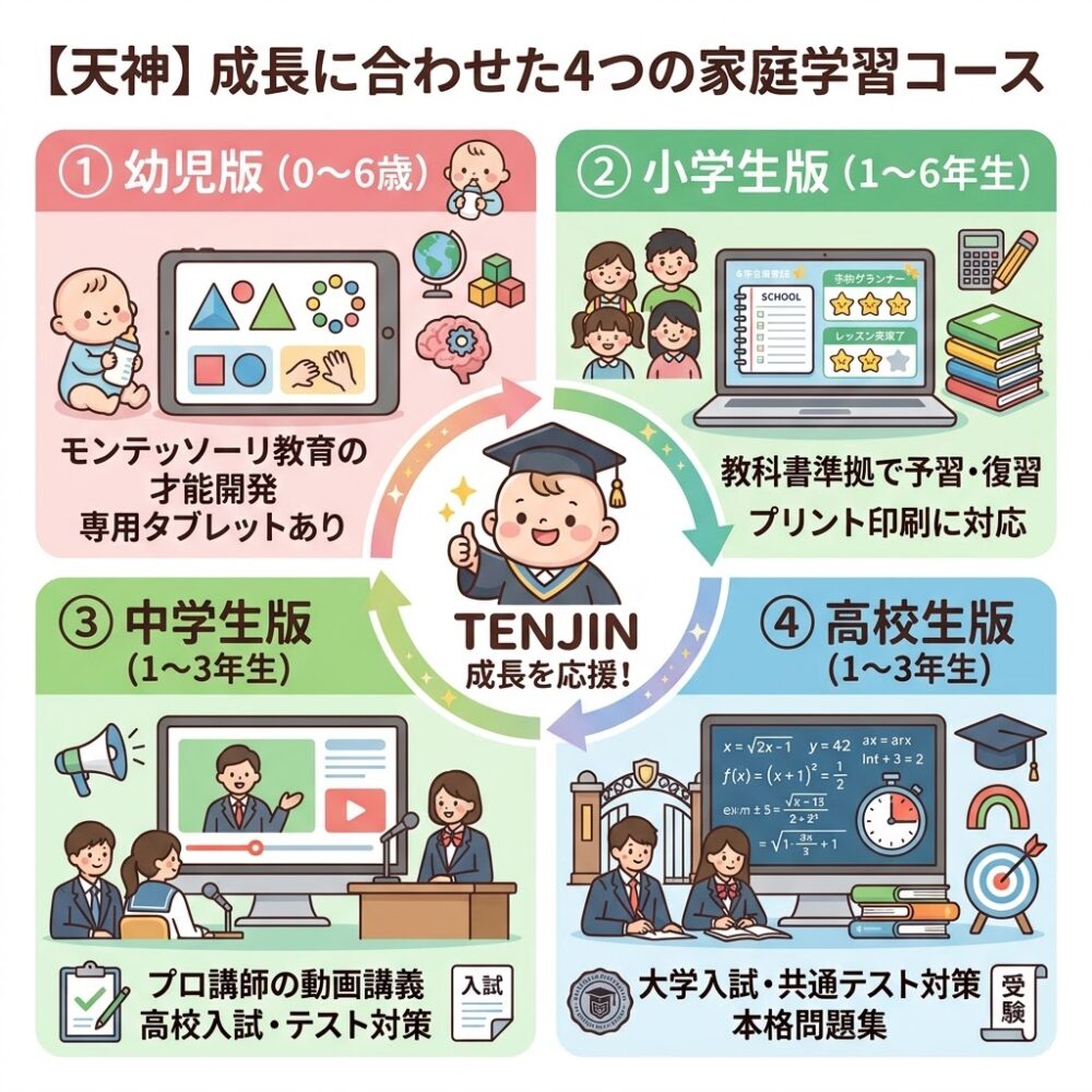 天神のバージョンごとの学習内容図解