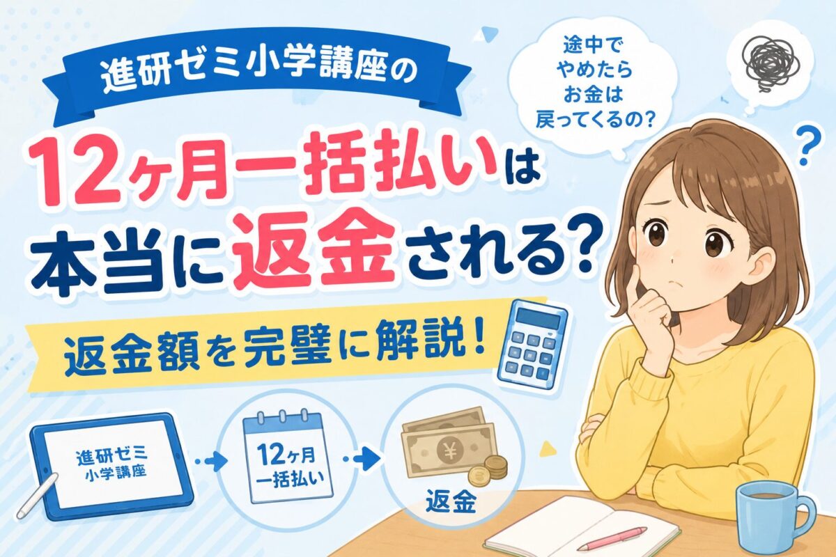 進研ゼミ小学講座12ヶ月一括払いの返金額の記事アイキャッチのアイキャッチ